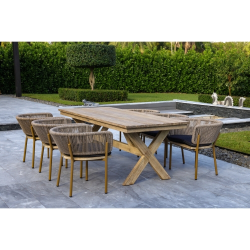 Santino & Melina 7 Piece Outdoor Dining Set in Taupe, Wood, Grey & Coffee